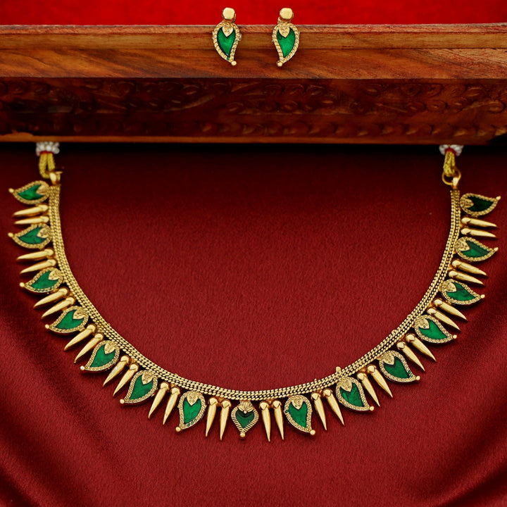 Adhiksha Enamel Palakka Short Neckpiece With Earring