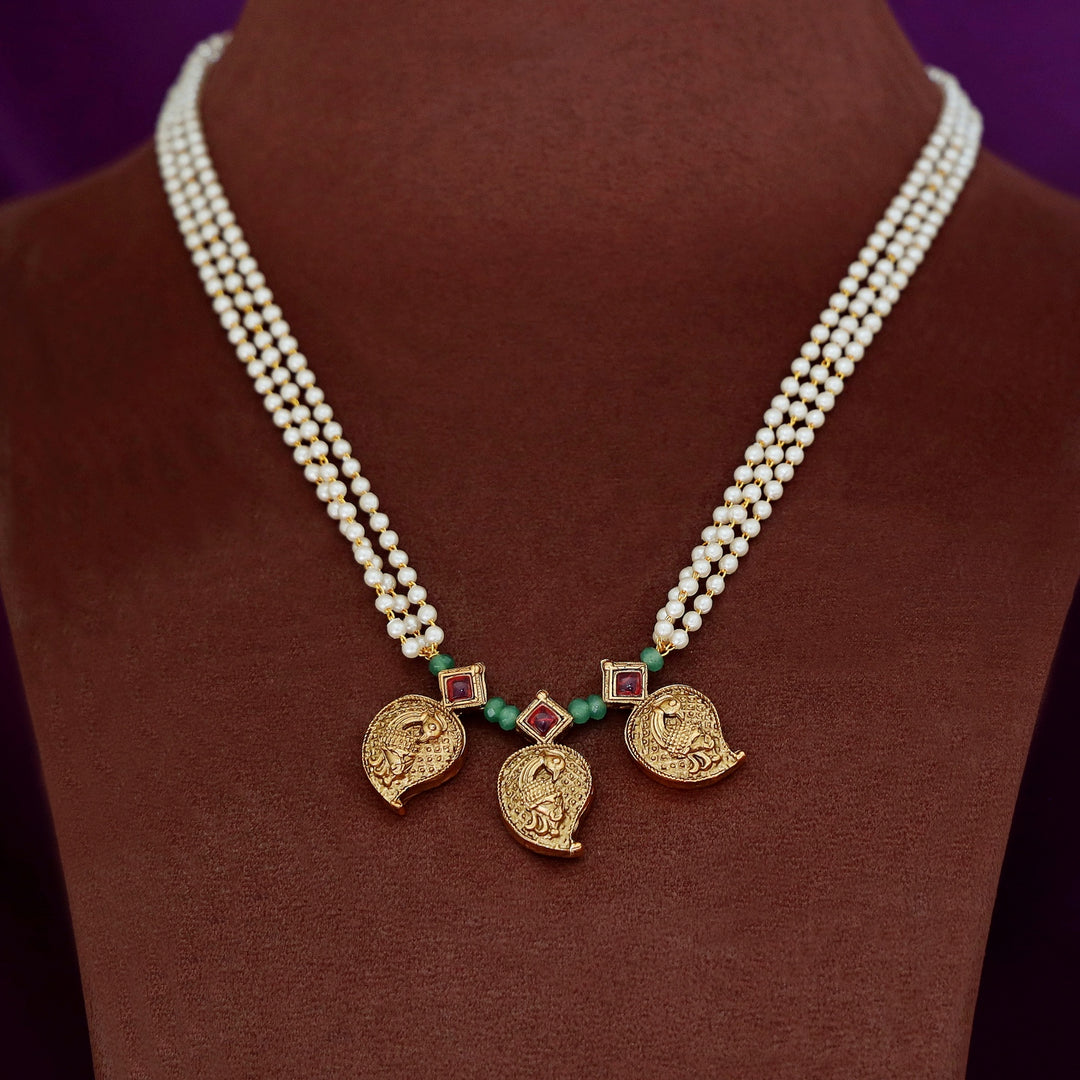 Brishti Devi Mayura Kemp Stone 3 Layer Pearl Neckpiece