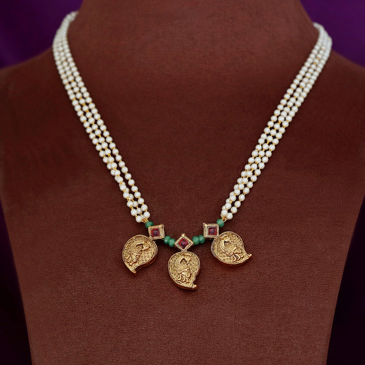 Brishti Devi Mayura Kemp Stone 3 Layer Pearl Neckpiece