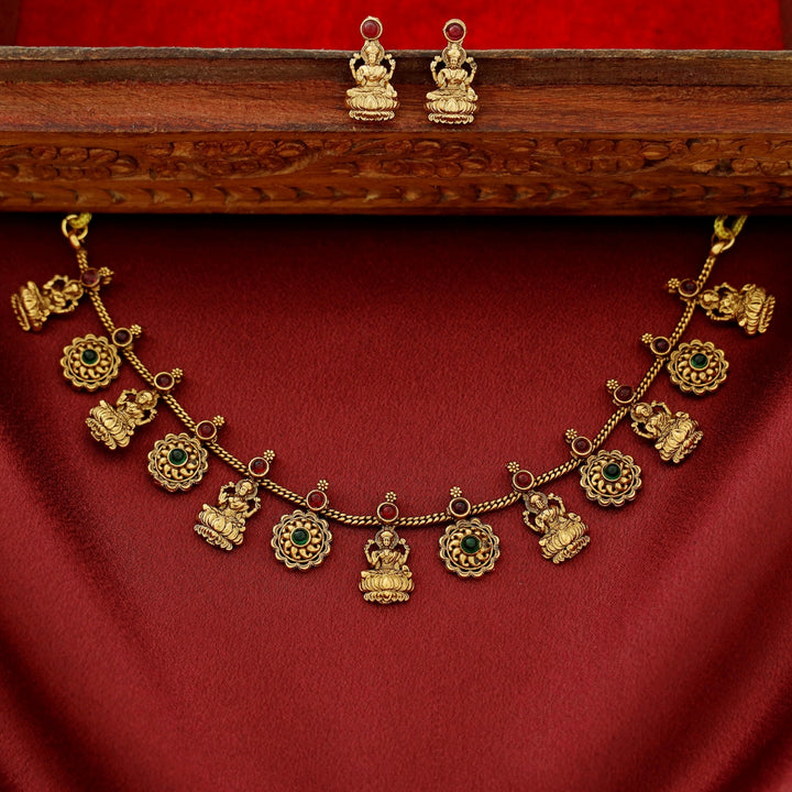 Lakshmi Devi Floral Short Neckpiece With Earring