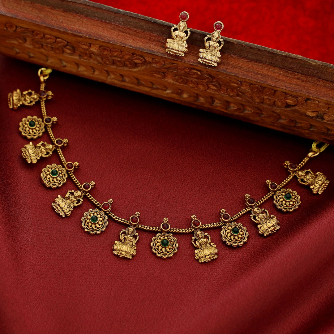 Lakshmi Devi Floral Short Neckpiece With Earring