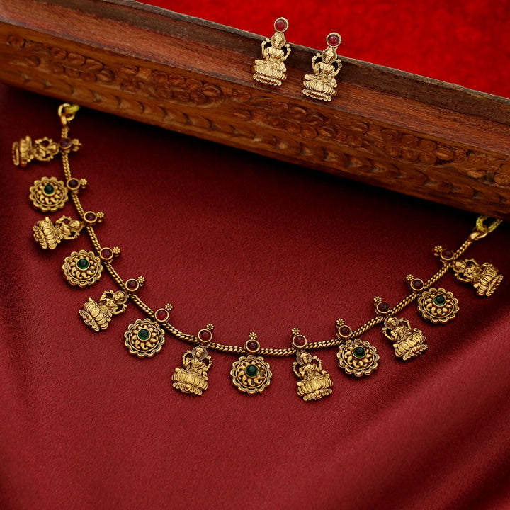 Lakshmi Devi Floral Short Neckpiece With Earring