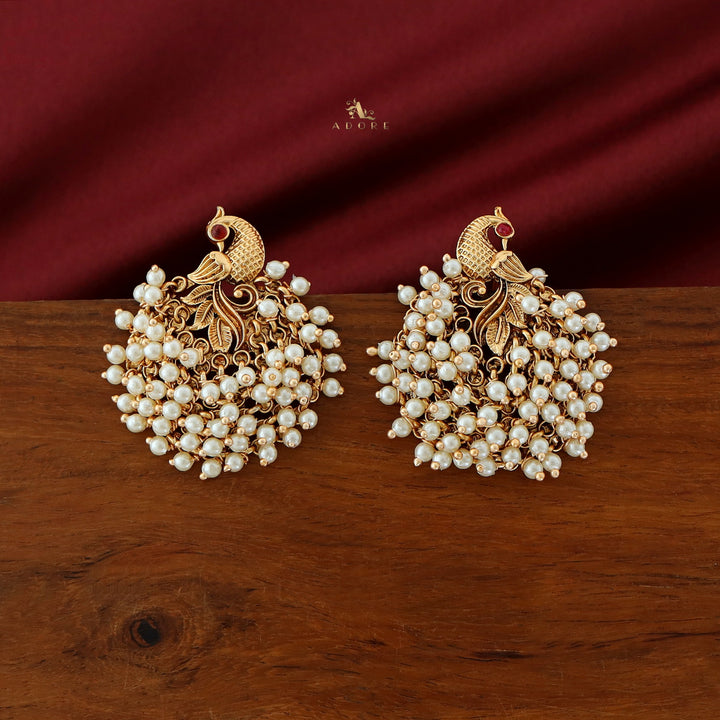 Golden Peacock Pearl Cluster Earring