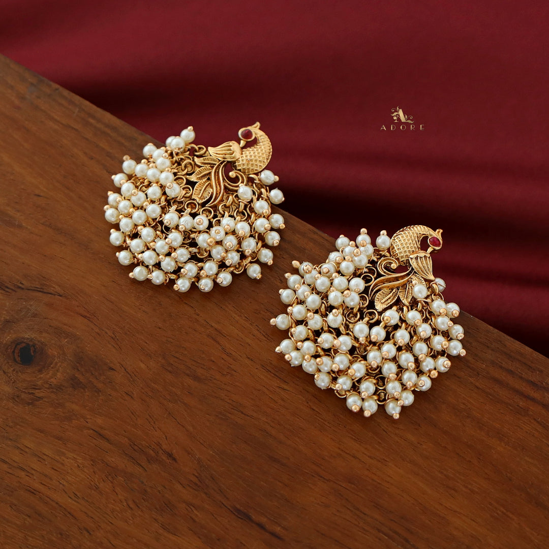 Golden Peacock Pearl Cluster Earring