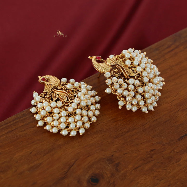 Golden Peacock Pearl Cluster Earring