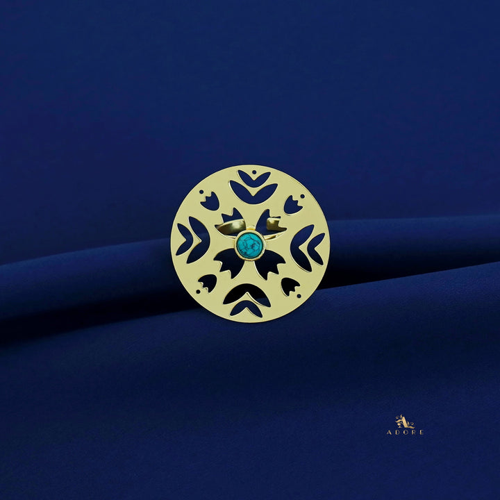 Abhira Golden Circle Flower Ring