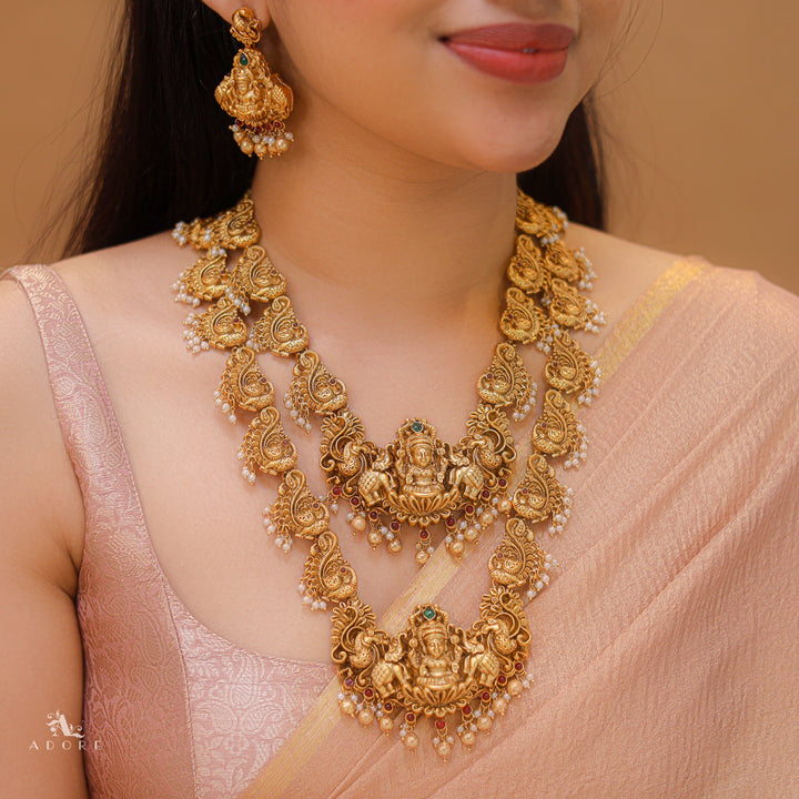 Premium Nithya Lakshmi Mayura Pearl Bridal Set Neckpiece With Earring