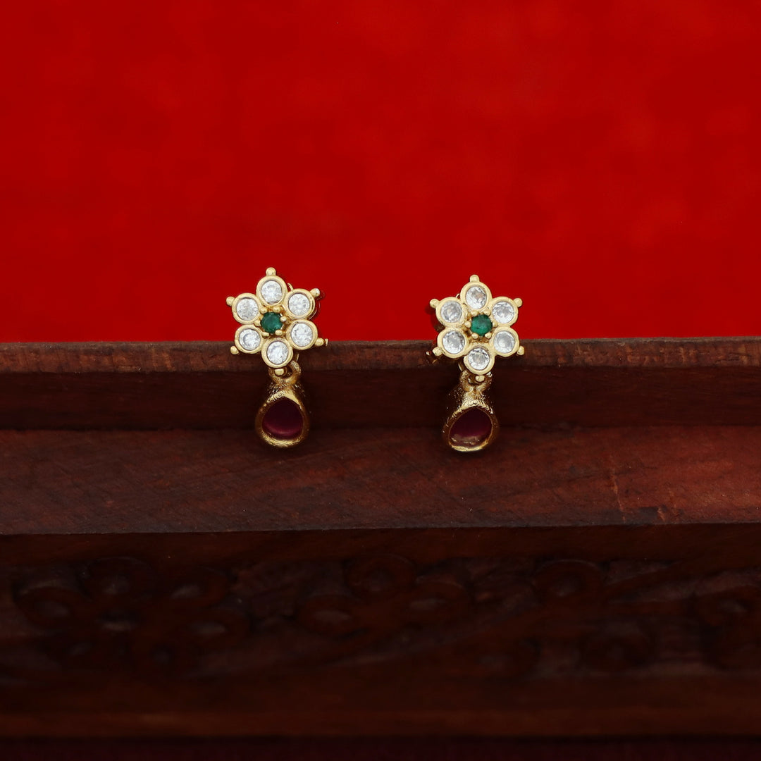 Devangi AD Stone Floral Drop Short Neckpiece With Earring