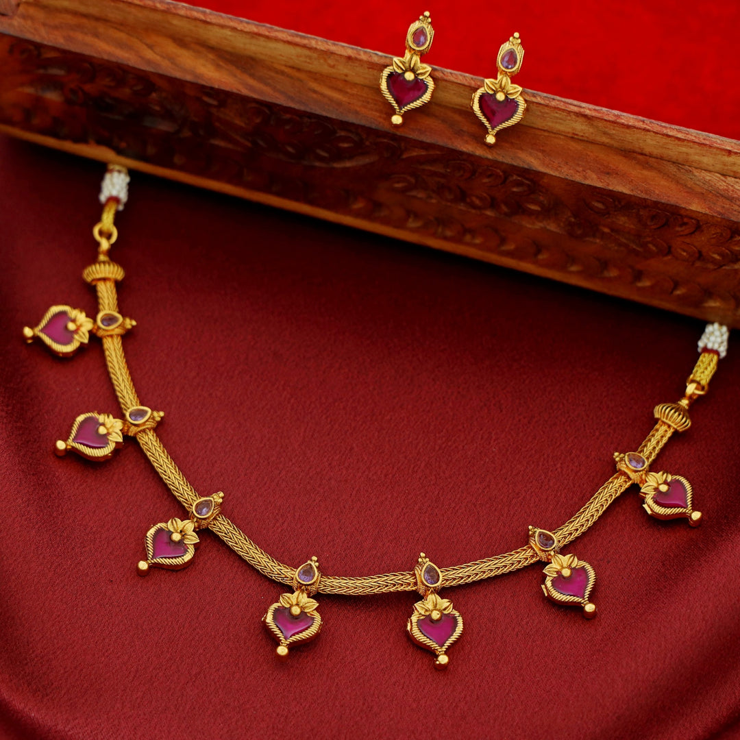 Ishanvi Palakka Short Neckpiece With Earring