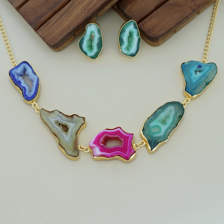 Britney Agate Choker/Short Neckpiece With Earring