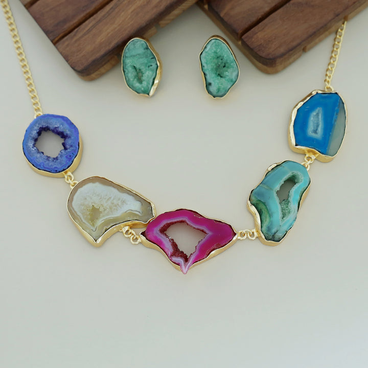 Britney Agate Choker/Short Neckpiece With Earring