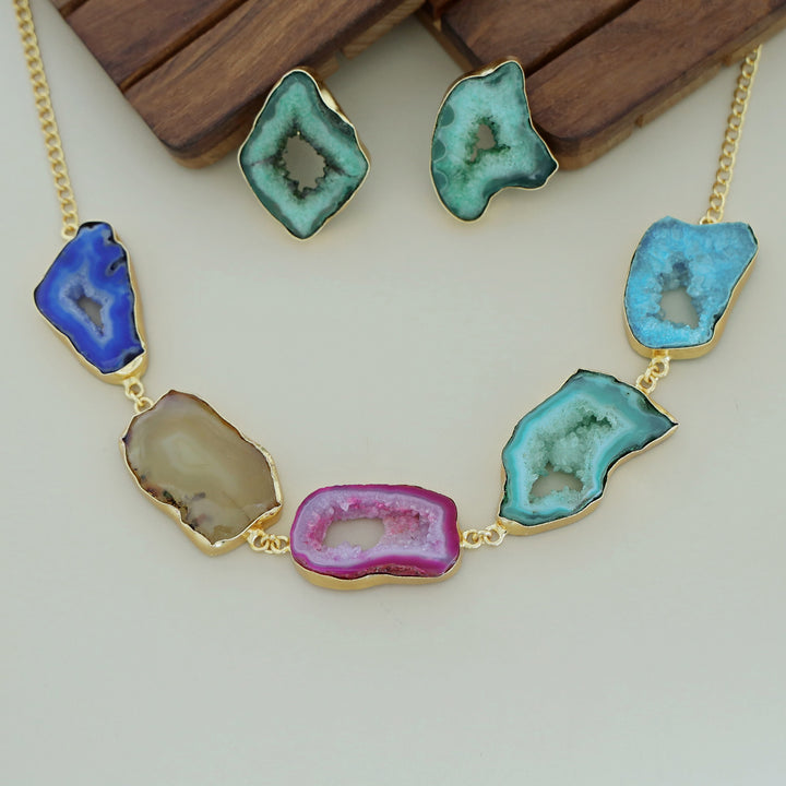 Britney Agate Choker/Short Neckpiece With Earring