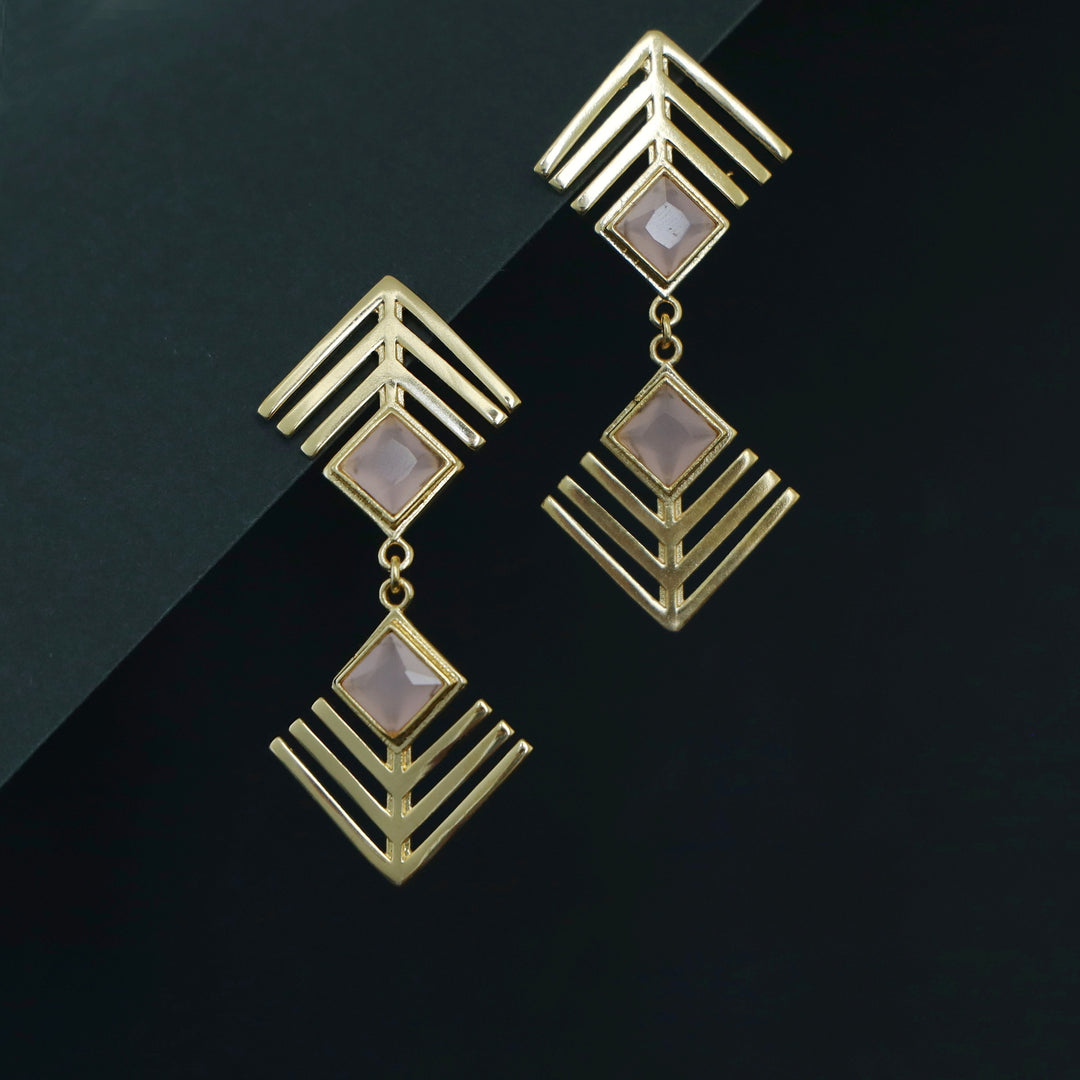 Lorelei Golden Dual Arrow Glossy Stone Earring