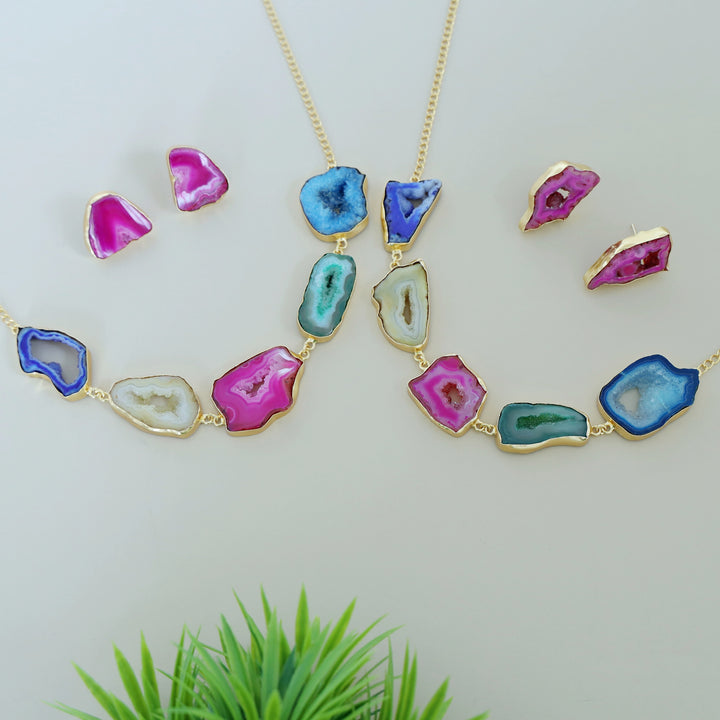 Britney Agate Choker/Short Neckpiece With Earring