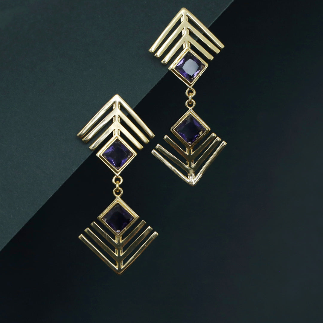 Lorelei Golden Dual Arrow Glossy Stone Earring