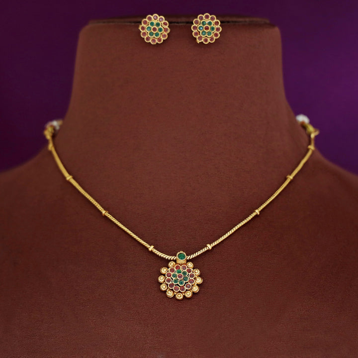 Tushara Floral Short Neckpiece With Stud