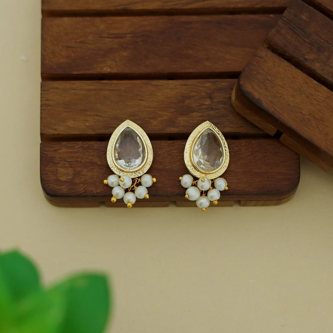 Giada Textured Drop Glossy Stone Pearl Earring