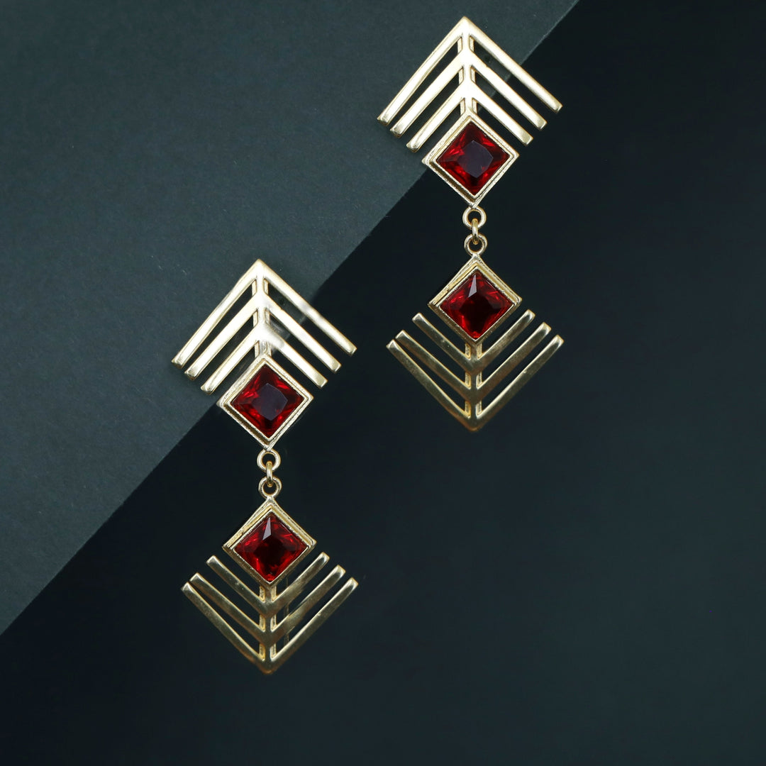 Lorelei Golden Dual Arrow Glossy Stone Earring