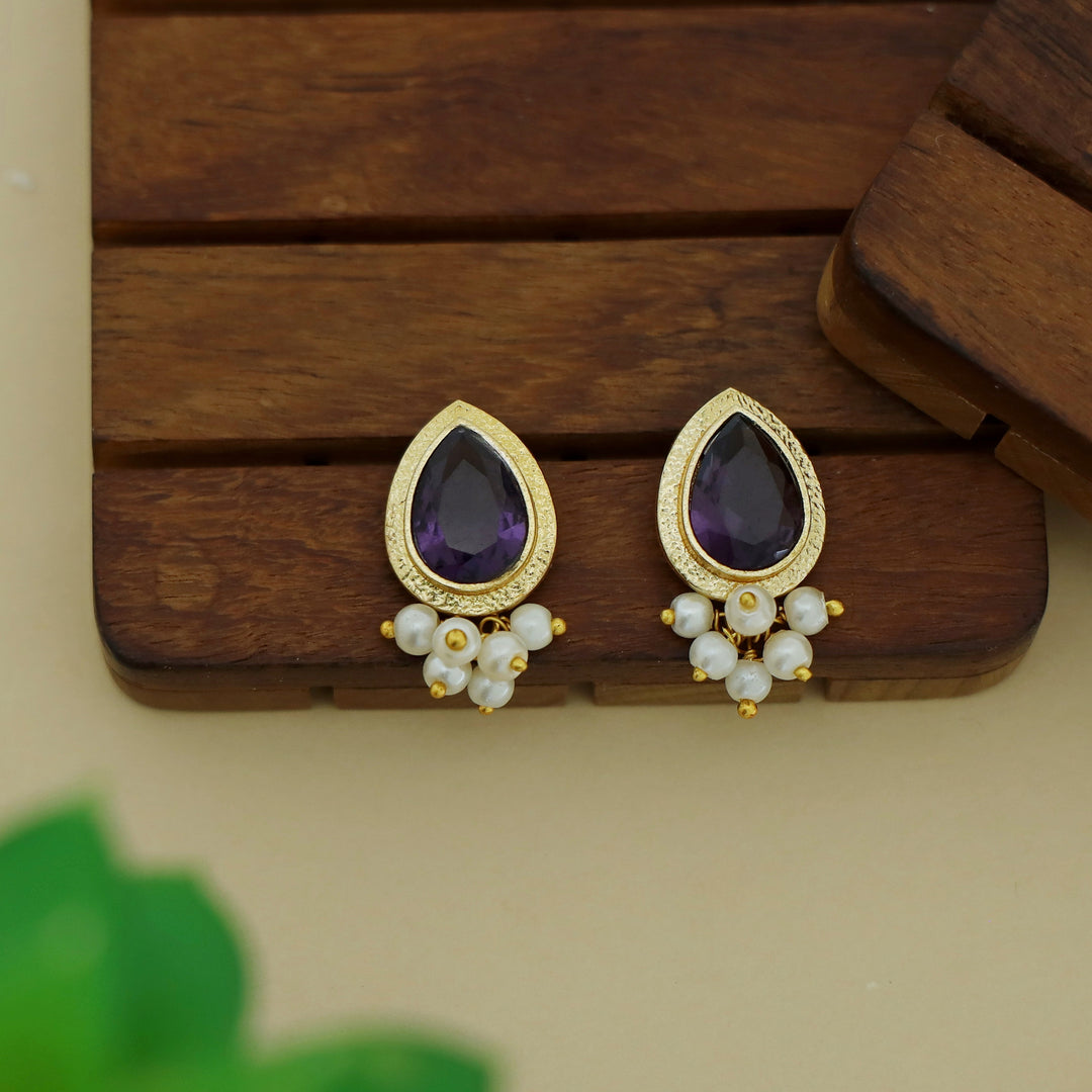 Giada Textured Drop Glossy Stone Pearl Earring