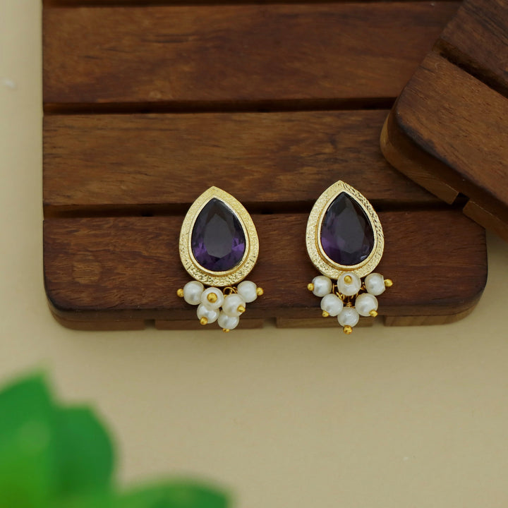 Giada Textured Drop Glossy Stone Pearl Earring