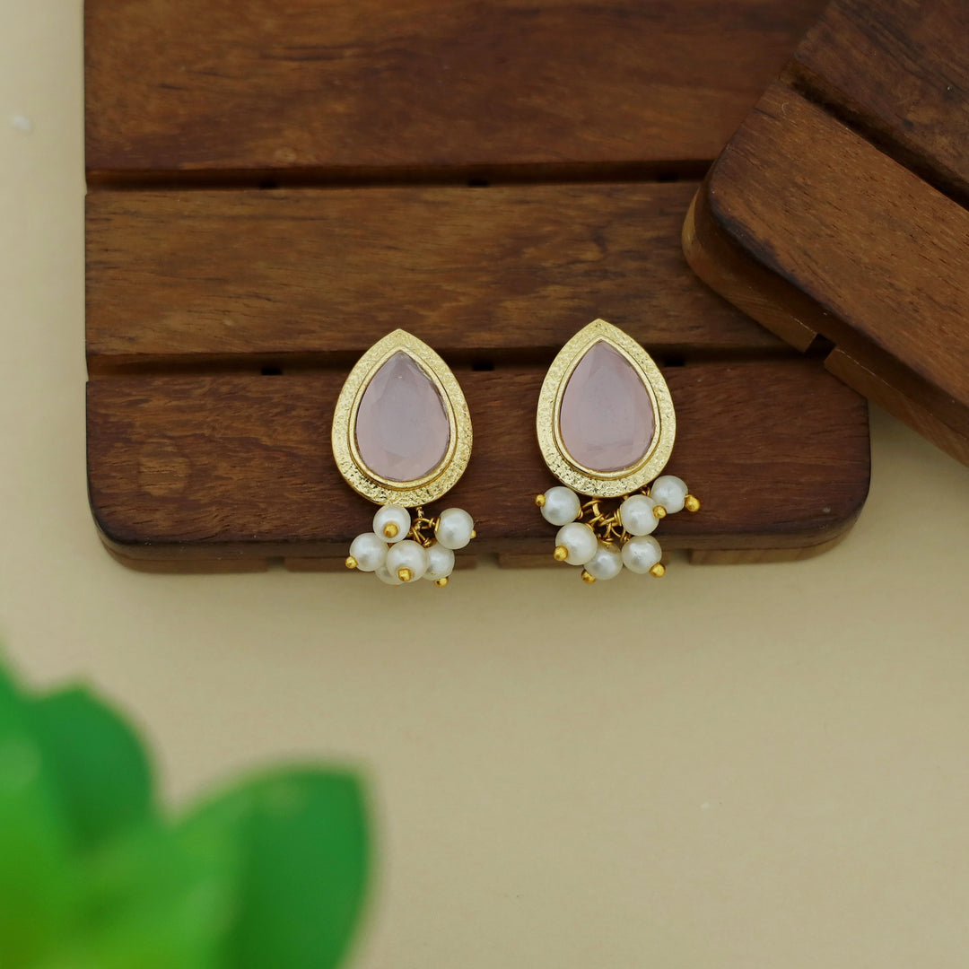 Giada Textured Drop Glossy Stone Pearl Earring