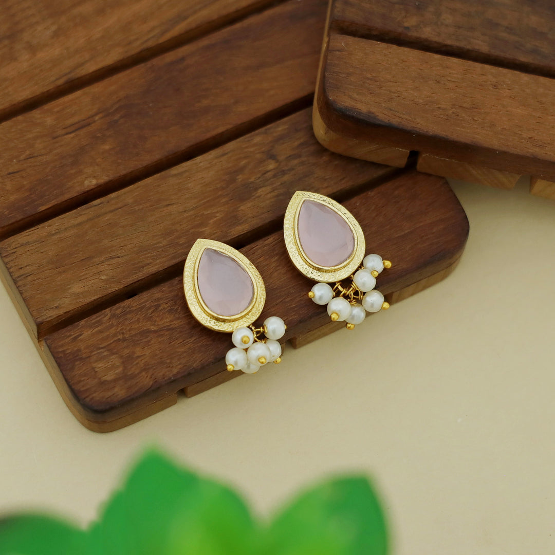 Giada Textured Drop Glossy Stone Pearl Earring