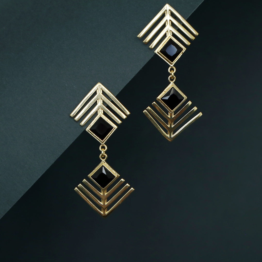 Lorelei Golden Dual Arrow Glossy Stone Earring