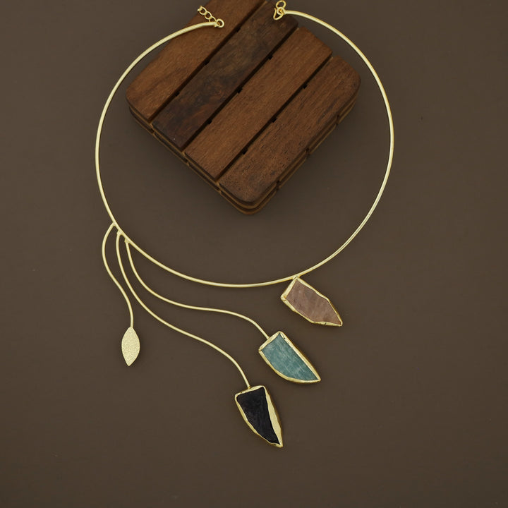 Raw Stone Leafy Neck Cuff