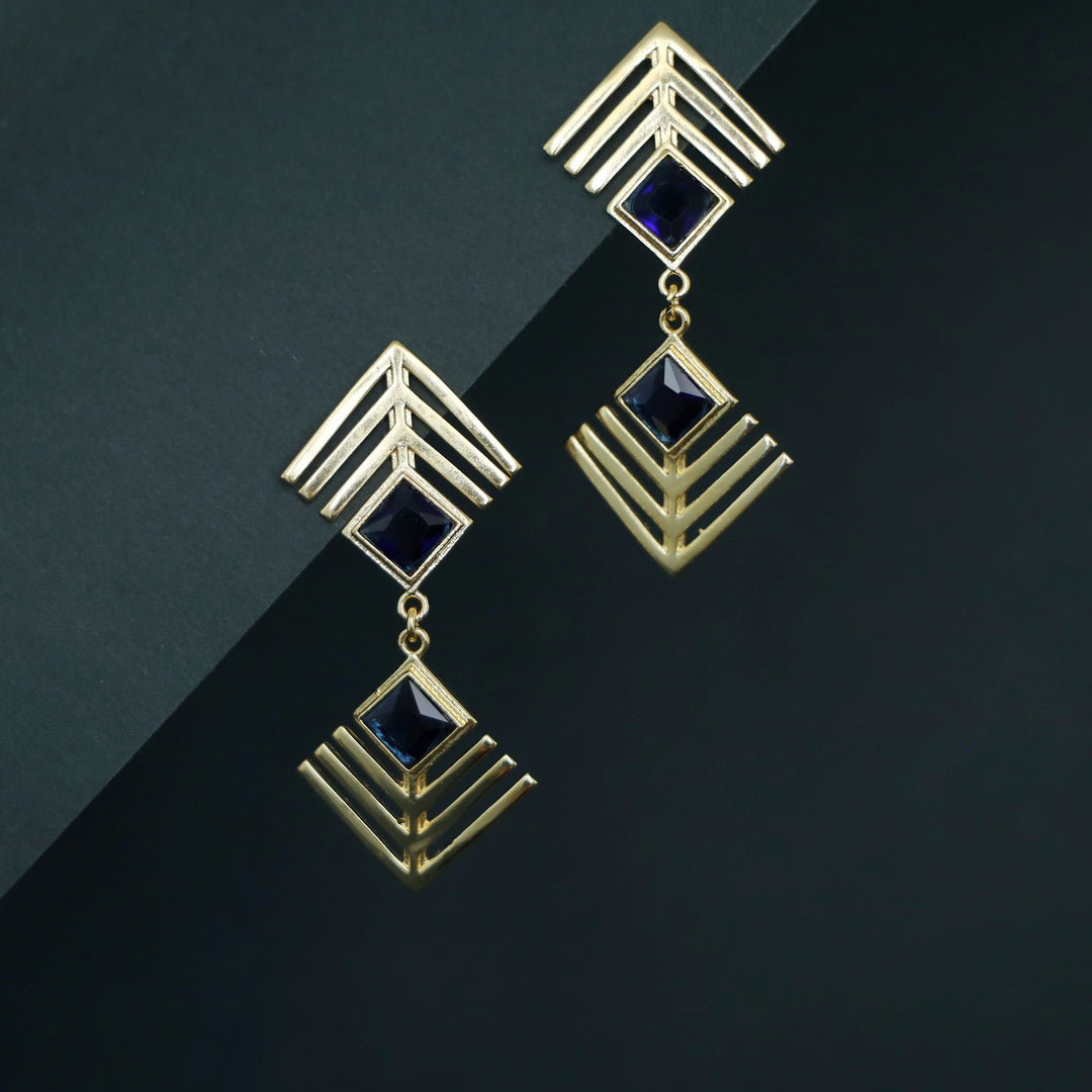 Lorelei Golden Dual Arrow Glossy Stone Earring