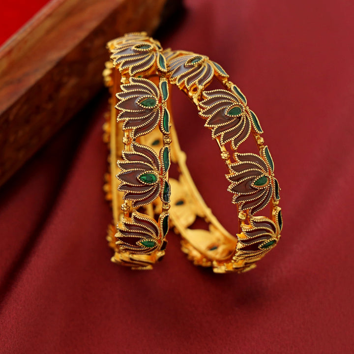 Arusha Enamel Lotus Bangle (Set Of 2)