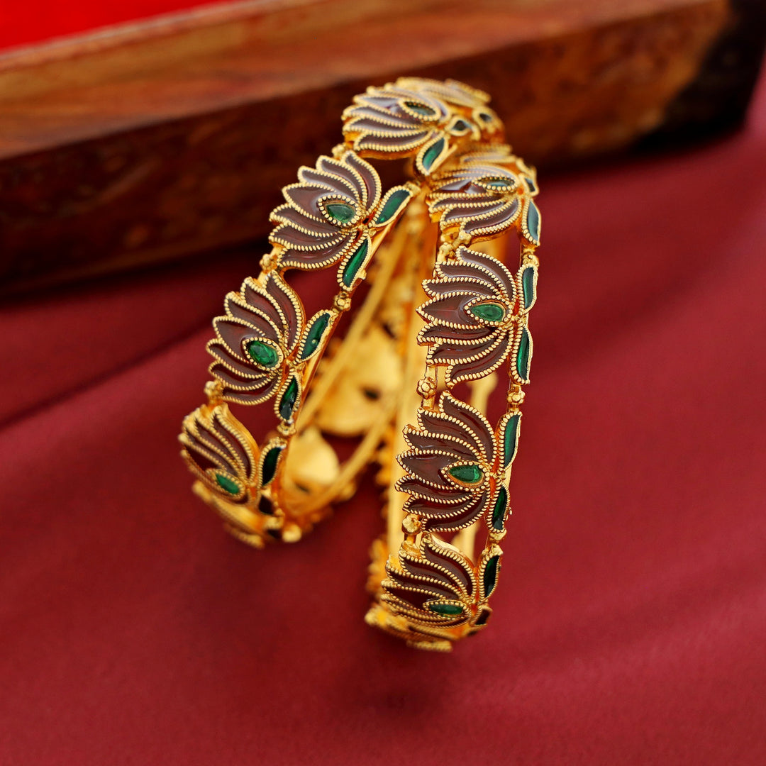 Arusha Enamel Lotus Bangle (Set Of 2)
