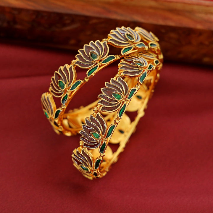 Arusha Enamel Lotus Bangle (Set Of 2)