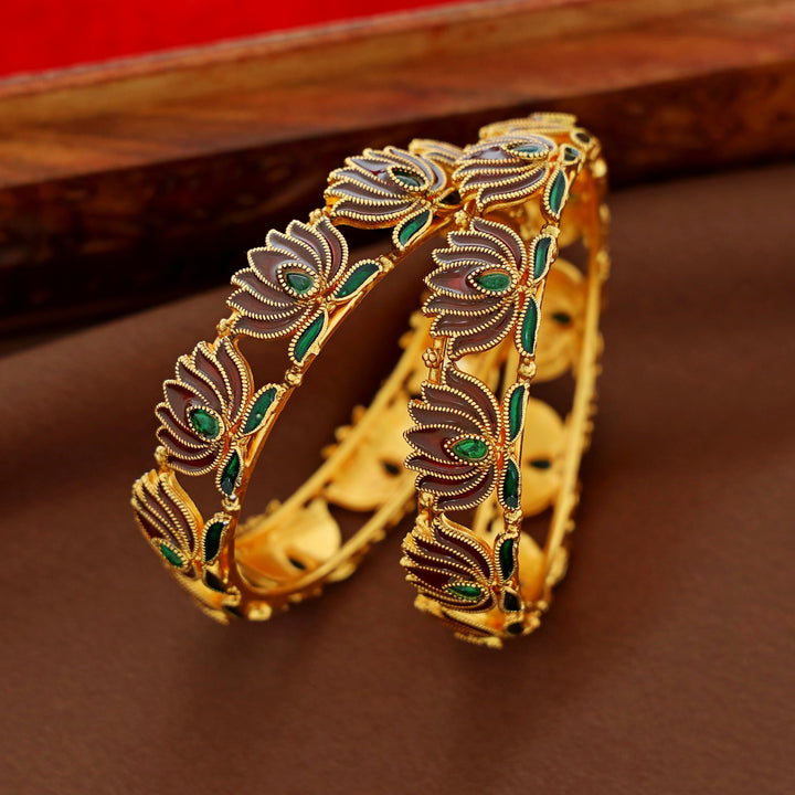 Arusha Enamel Lotus Bangle (Set Of 2)