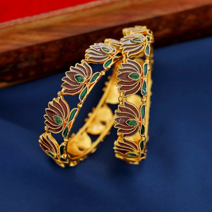 Arusha Enamel Lotus Bangle (Set Of 2)