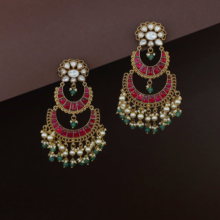 Vainavi Dual Half Moon Jadau Kundan Earring