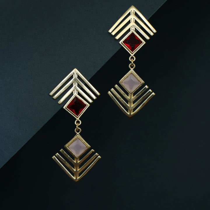 Lorelei Golden Dual Arrow Glossy Stone Earring