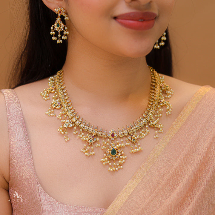 Premium Apsara Pearl Bridal Short Neckpiece With Earring