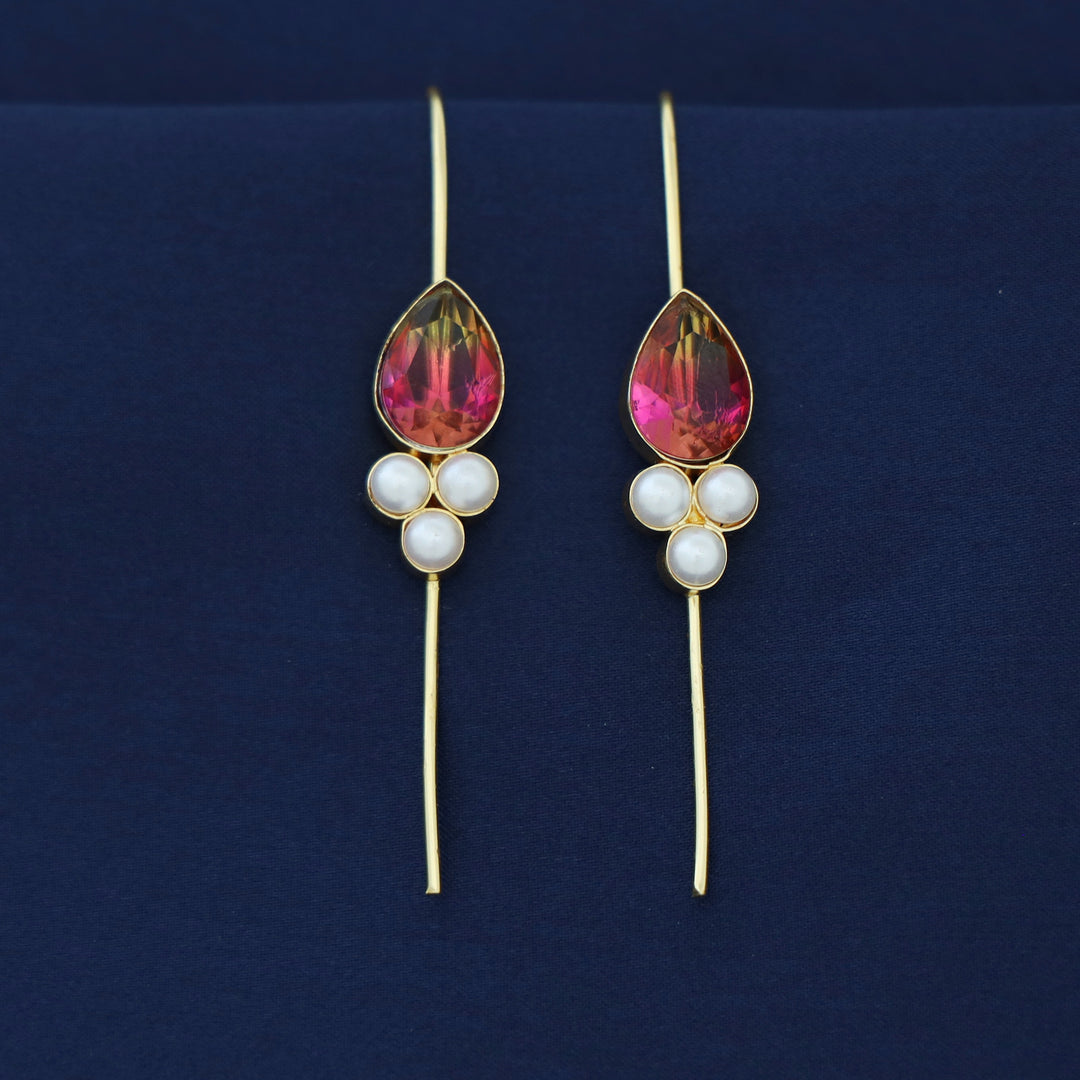 Golden Tri Pearl Glossy Drop Ear-Cuff (Set Of 2)