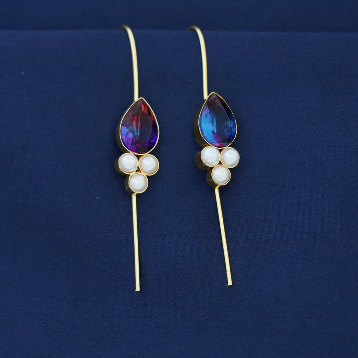 Golden Tri Pearl Glossy Drop Ear-Cuff (Set Of 2)