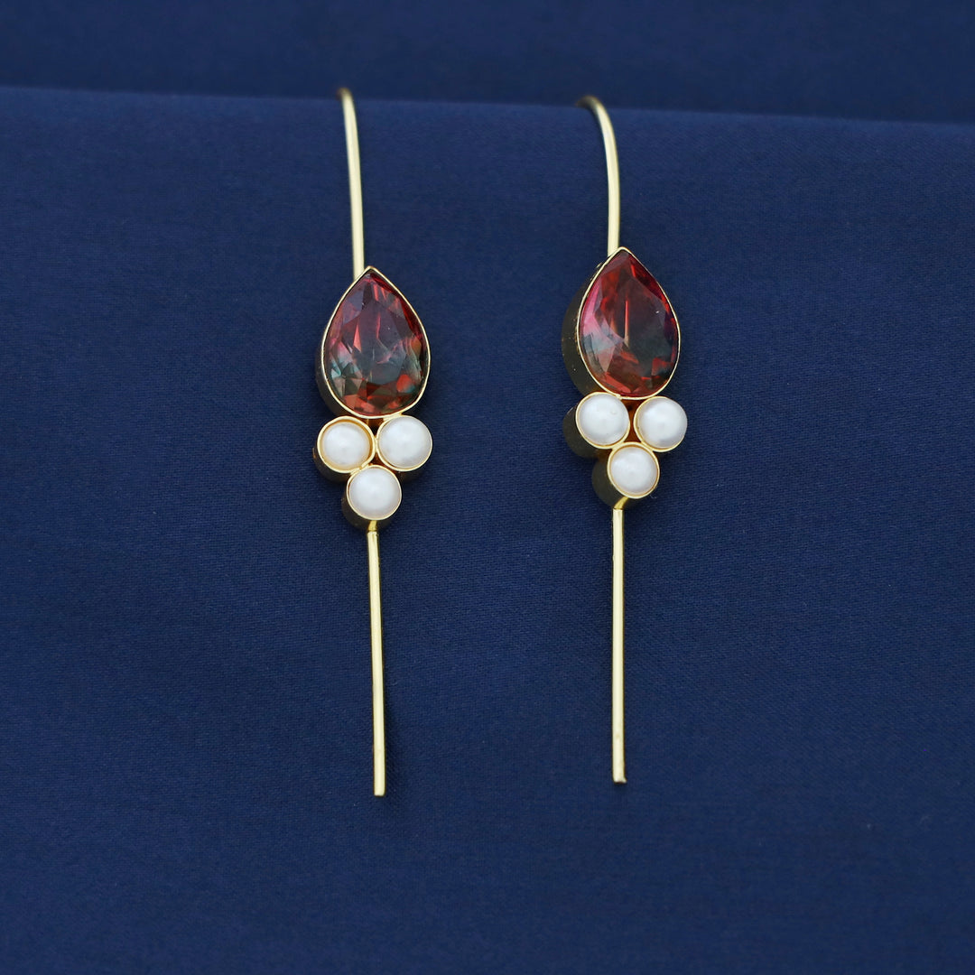 Golden Tri Pearl Glossy Drop Ear-Cuff (Set Of 2)