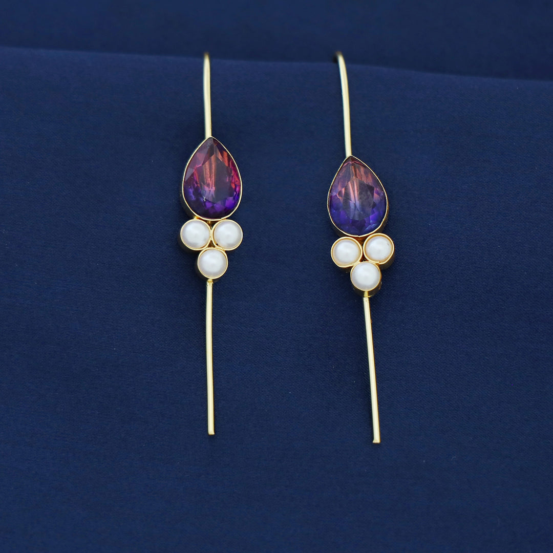 Golden Tri Pearl Glossy Drop Ear-Cuff (Set Of 2)