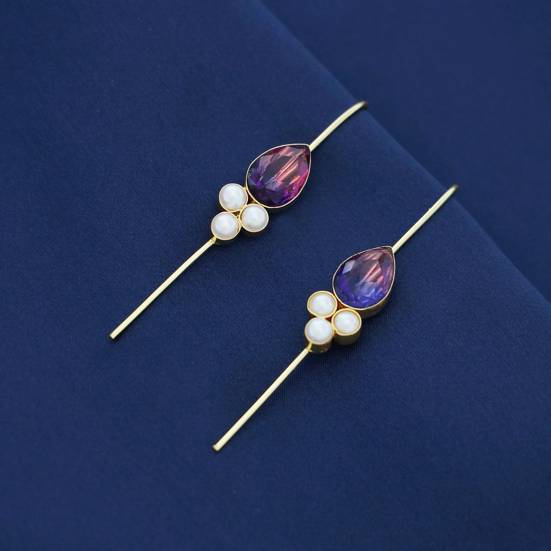 Golden Tri Pearl Glossy Drop Ear-Cuff (Set Of 2)