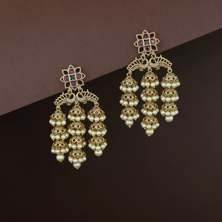 Aparajita Floral Layered Mini Jhumka Pearl Earring