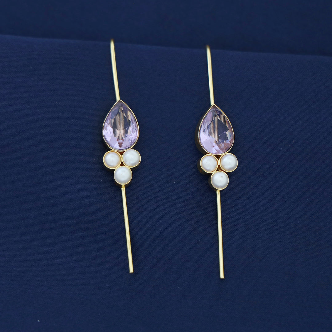 Golden Tri Pearl Glossy Drop Ear-Cuff (Set Of 2)