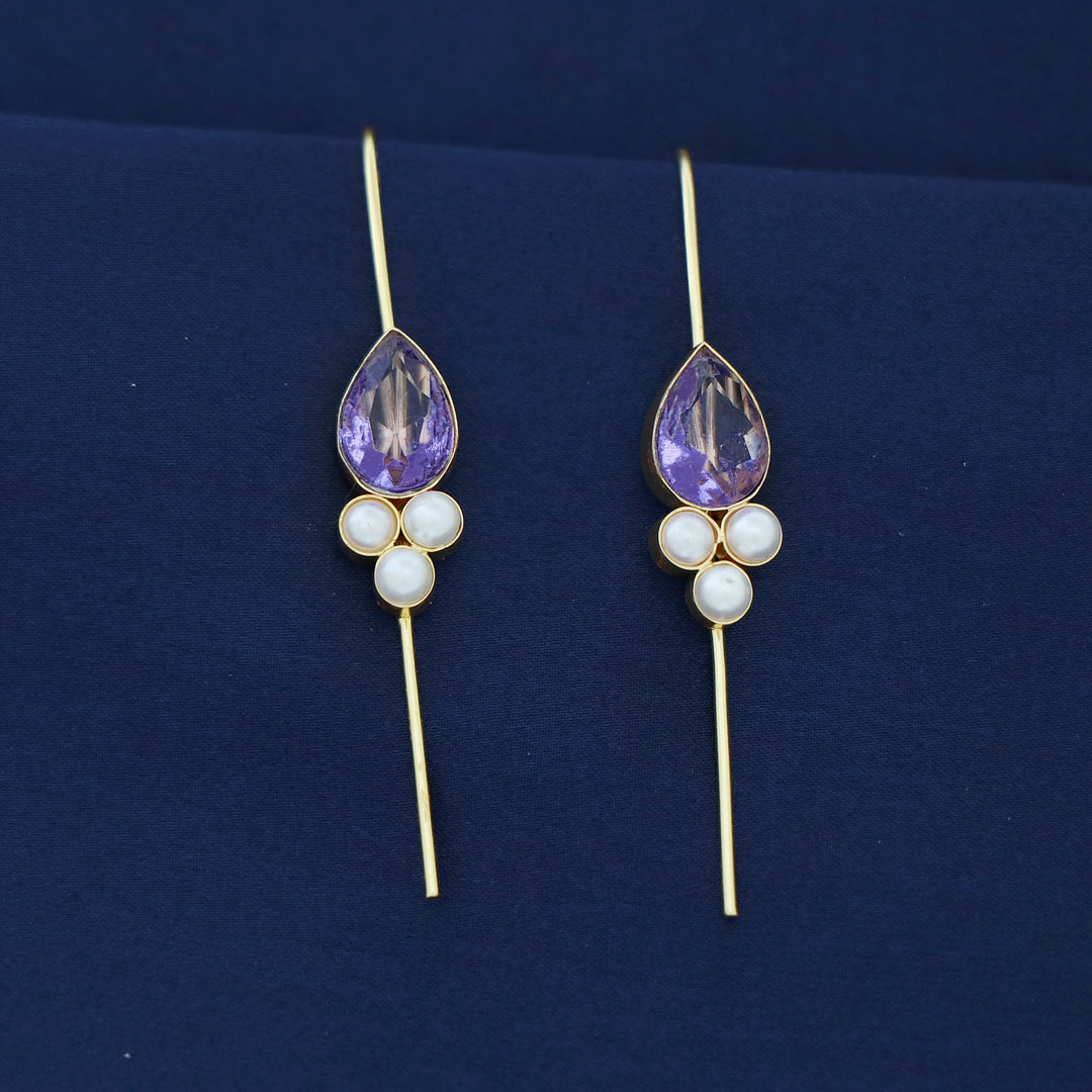 Golden Tri Pearl Glossy Drop Ear-Cuff (Set Of 2)