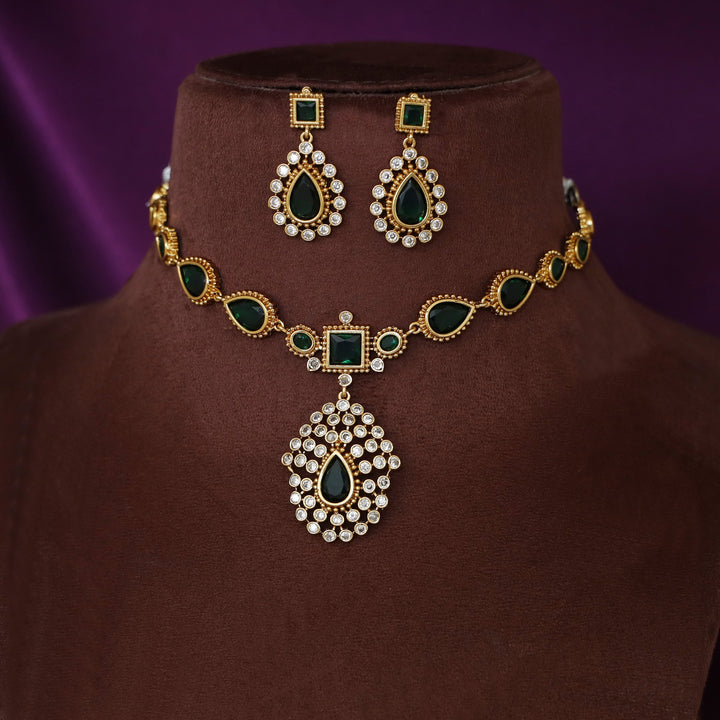 Jyotika  Drop Glossy Short Neckpiece With Earring