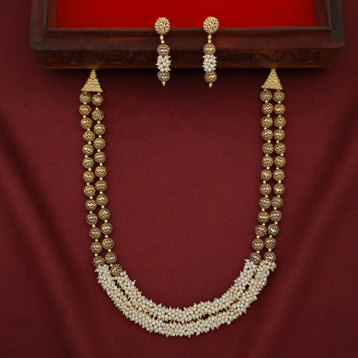 Sheba Golden Ball 2 Layer Cluster Pearl Neckpiece With Earring