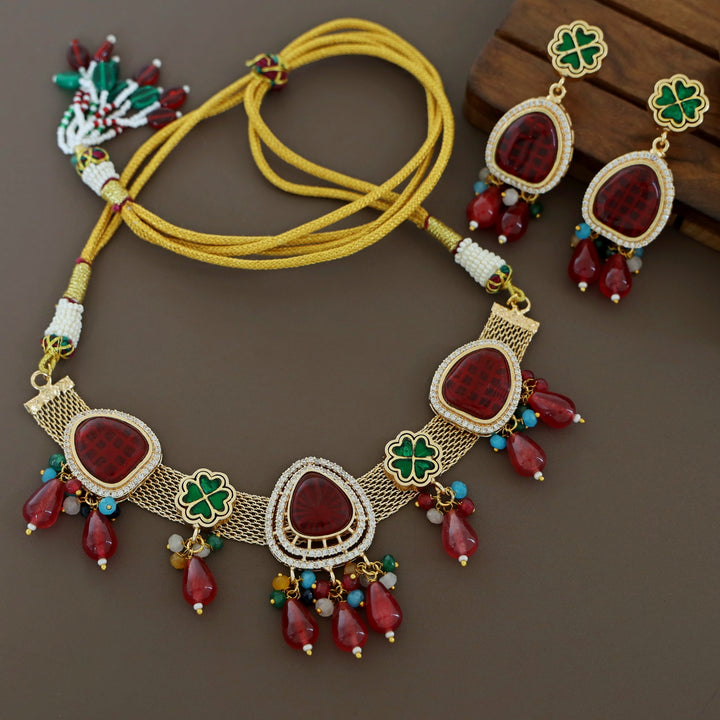 AD Stone Jadau Kundan Flower Choker With Earring