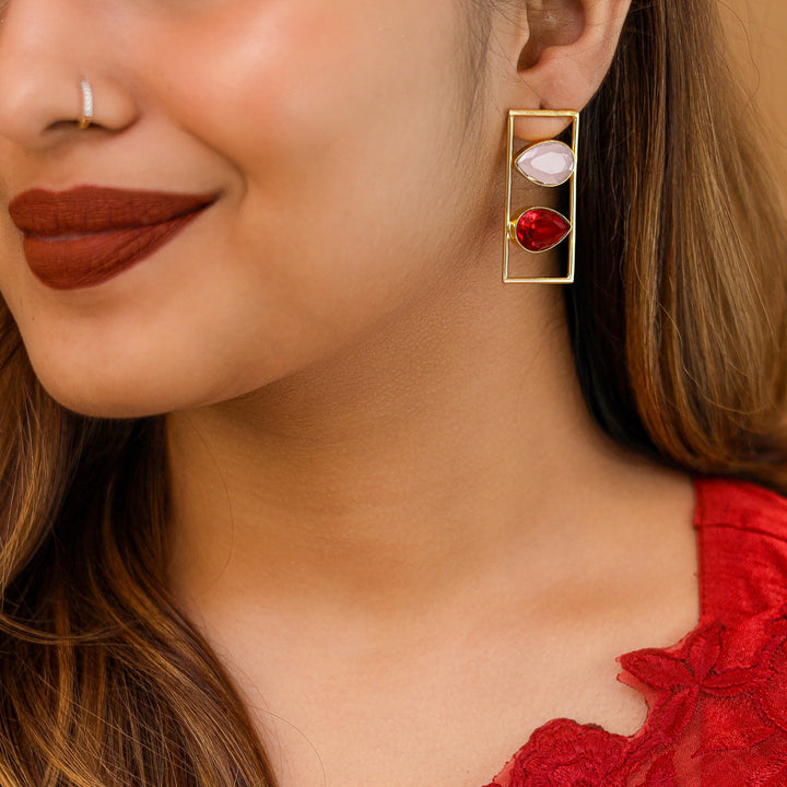 Glossy Dual Drop Rectangle Earring