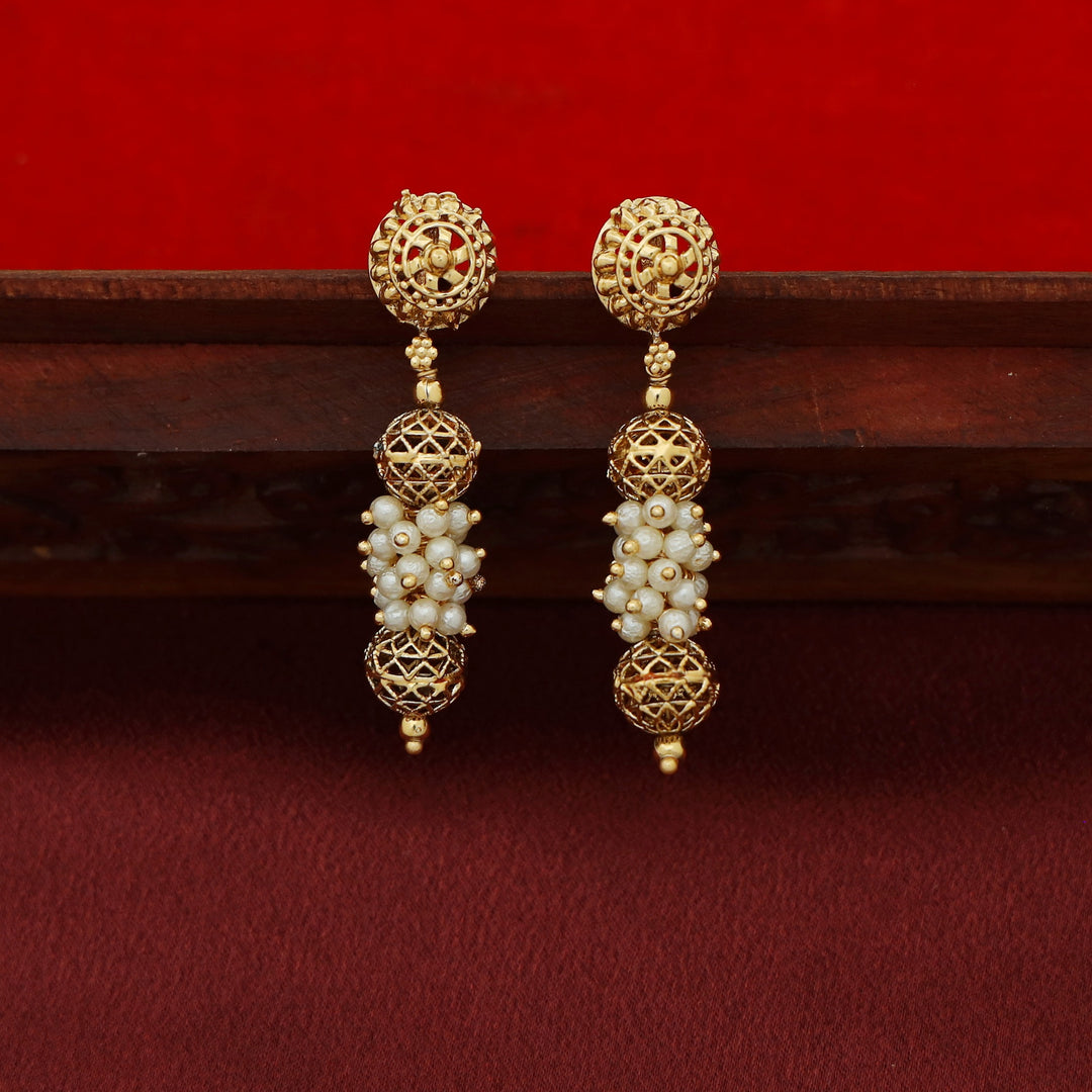 Sheba Golden Ball 2 Layer Cluster Pearl Neckpiece With Earring